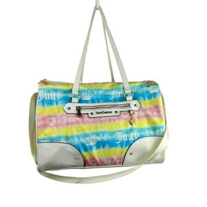 Juicy Couture Weekender Duffle Bag Crossbody Tie Dye Stripe Pink Blue Yellow‎